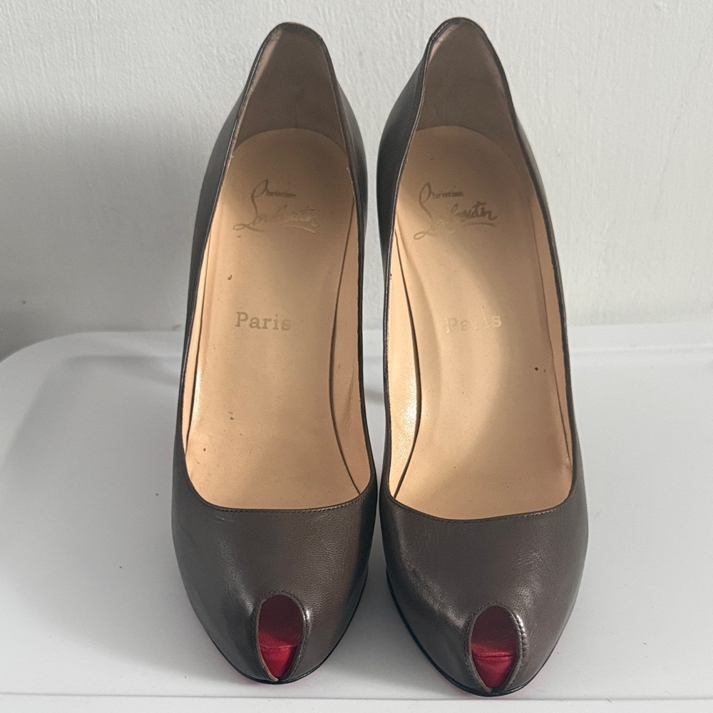 Christian Louboutin Olive Green and Red Peep Toe Heels